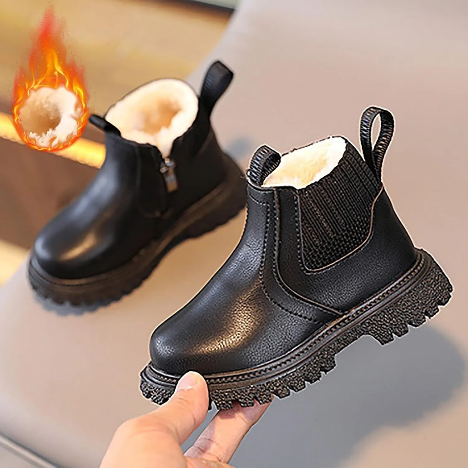 Kids Girls Ankle Bootie Side Zipper Short Suede Booties Slip on Faux Leather Booties Side Zip Low Heels Little Big Kid
