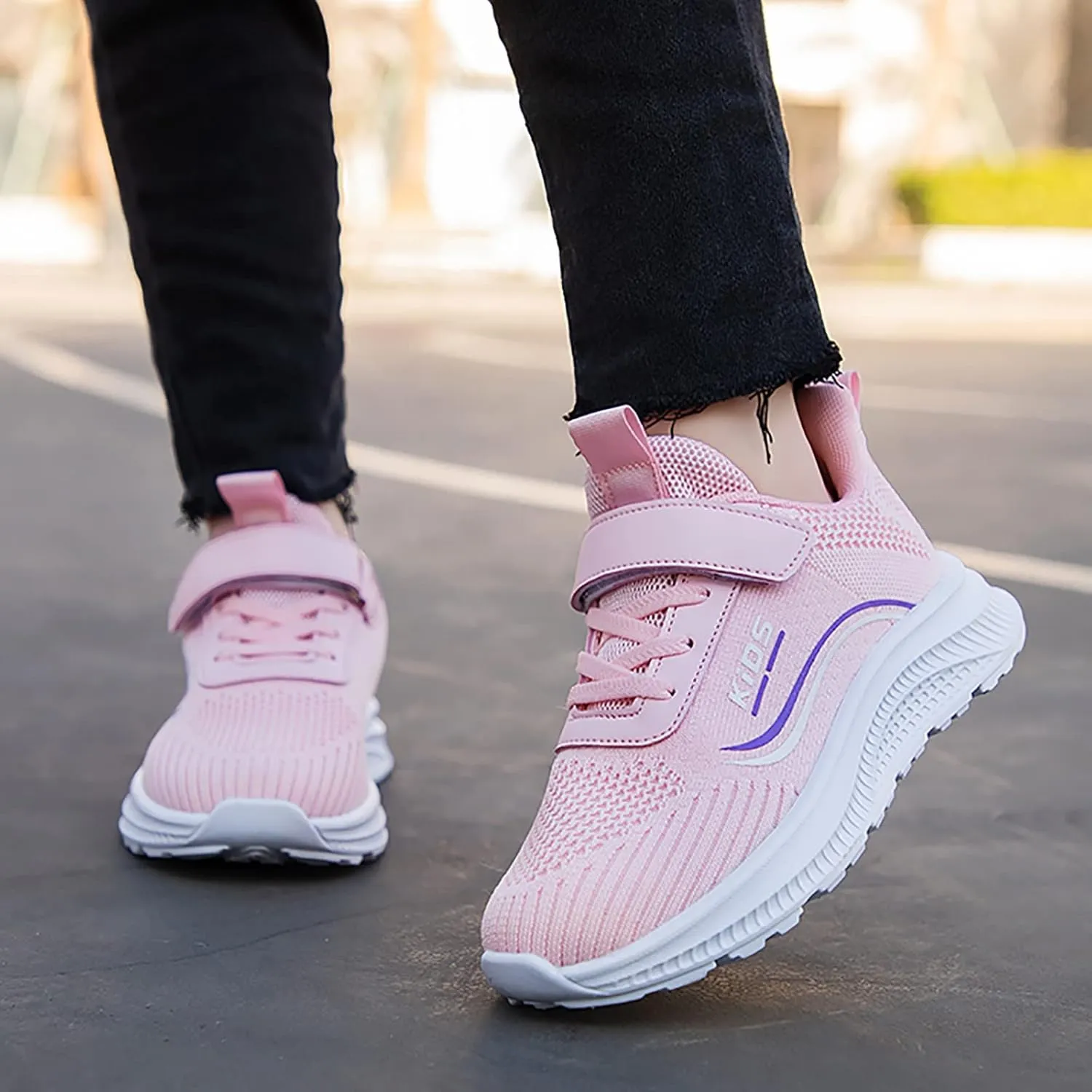 Kids Running Shoes Lightweight Breathable Elastic Adjustable Strap Soft Sole Anti Slip Tennis Shoes for Toddler