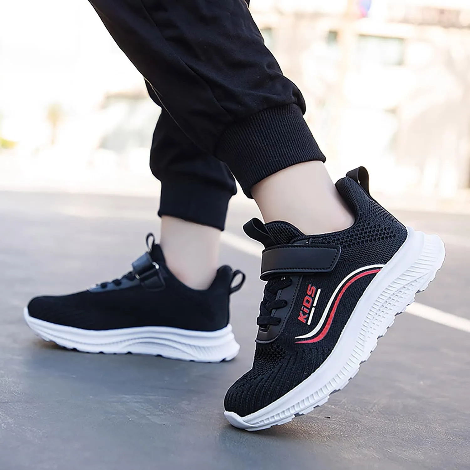 Kids Running Shoes Lightweight Breathable Elastic Adjustable Strap Soft Sole Anti Slip Tennis Shoes for Toddler