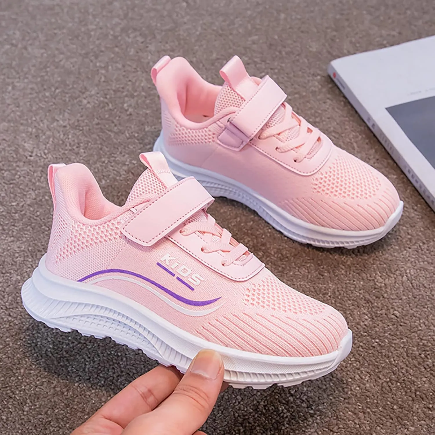 Kids Running Shoes Lightweight Breathable Elastic Adjustable Strap Soft Sole Anti Slip Tennis Shoes for Toddler