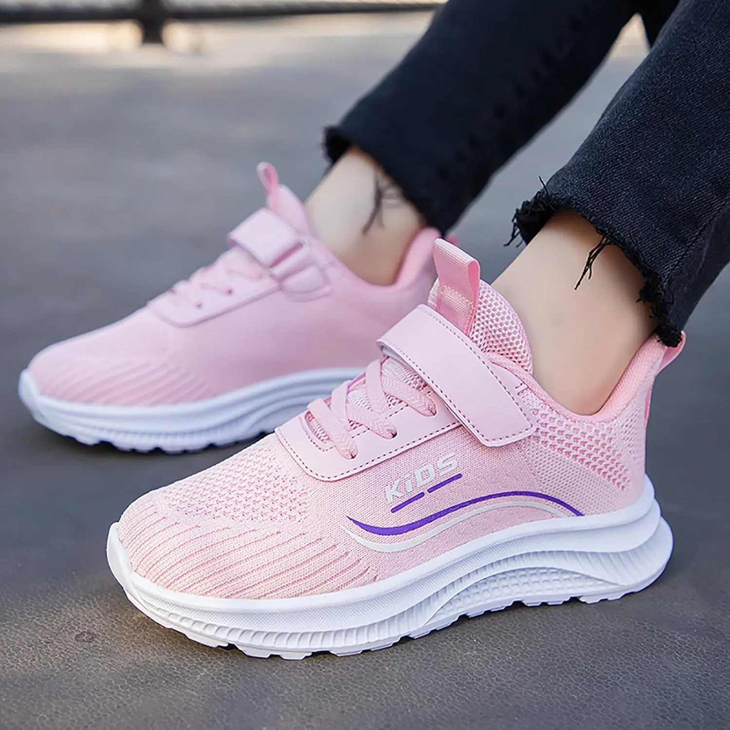 Kids Running Shoes Lightweight Breathable Elastic Adjustable Strap Soft Sole Anti Slip Tennis Shoes for Toddler