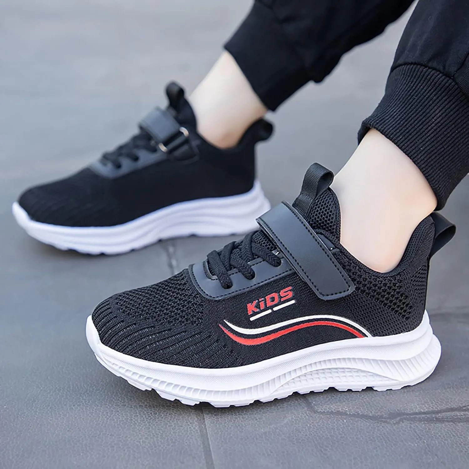 Kids Running Shoes Lightweight Breathable Elastic Adjustable Strap Soft Sole Anti Slip Tennis Shoes for Toddler