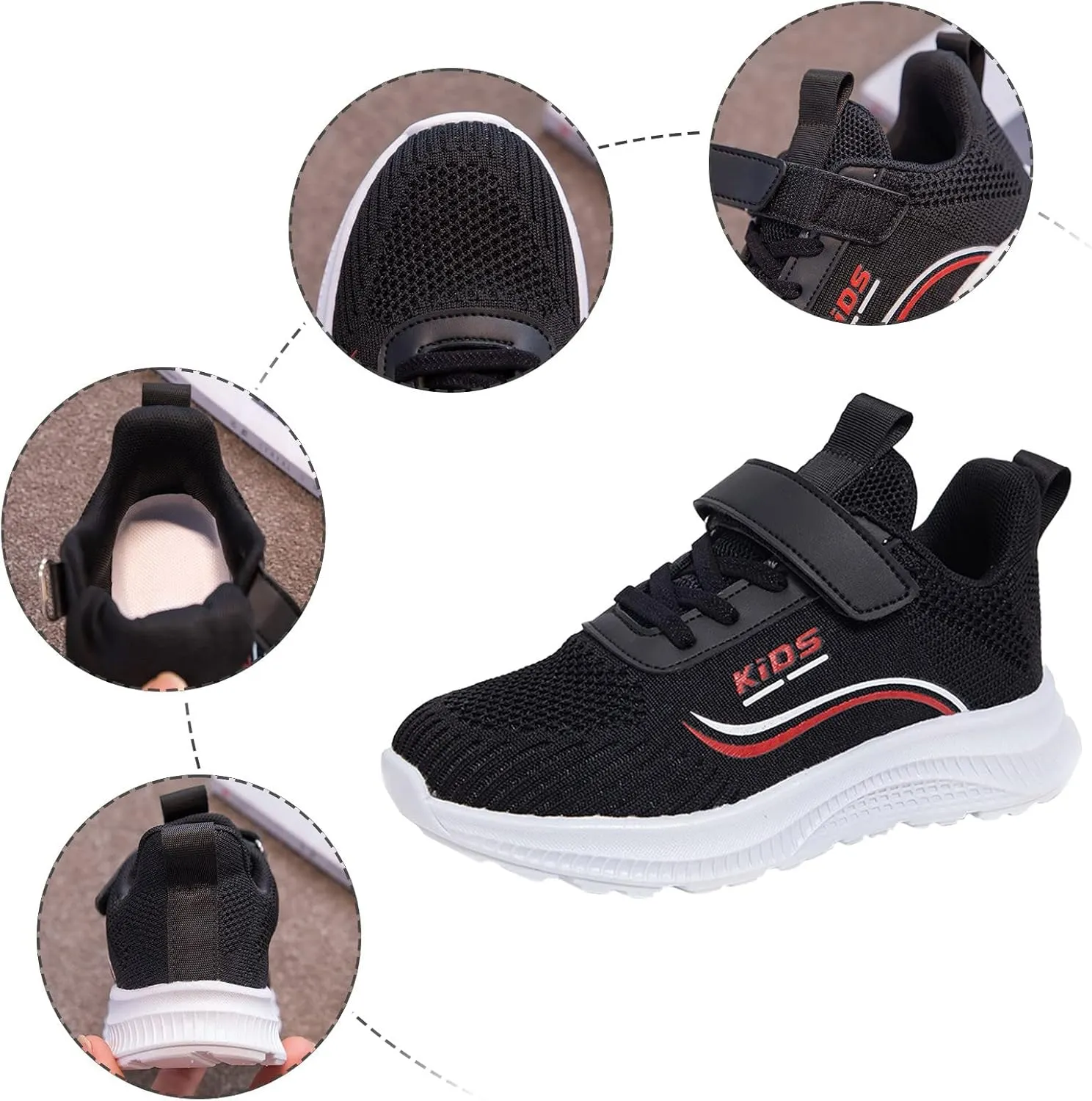 Kids Running Shoes Lightweight Breathable Elastic Adjustable Strap Soft Sole Anti Slip Tennis Shoes for Toddler