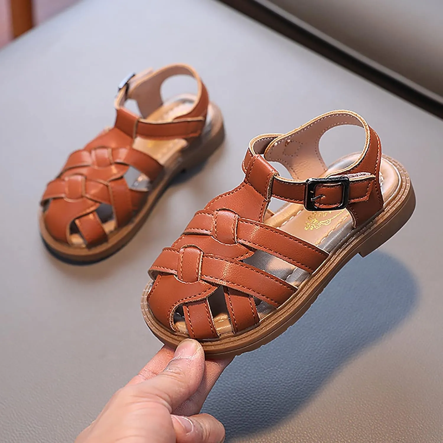 Kids Sandals for Girls Girls Sandals Toddler Little Kid Closed Toe T Strap Flats Kids Comfortable Sandals
