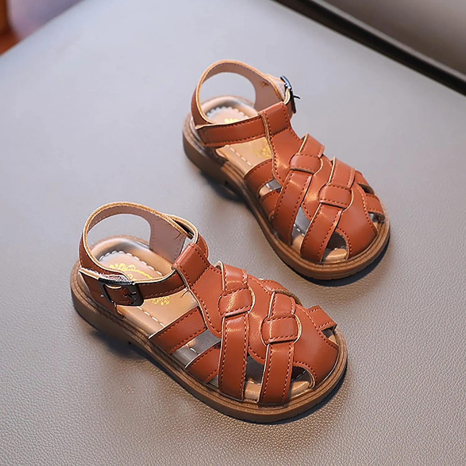 Kids Sandals for Girls Girls Sandals Toddler Little Kid Closed Toe T Strap Flats Kids Comfortable Sandals