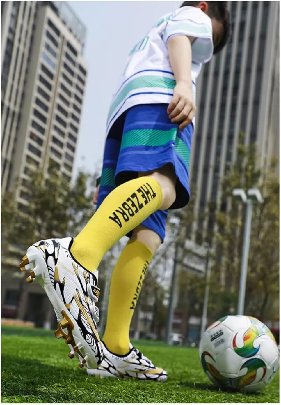 Kids Soccer Cleats Boys Girls Turf/FG/AG Athletic Football Shoes with and Multiple Stud Low-Top Leather Upper Sneakers