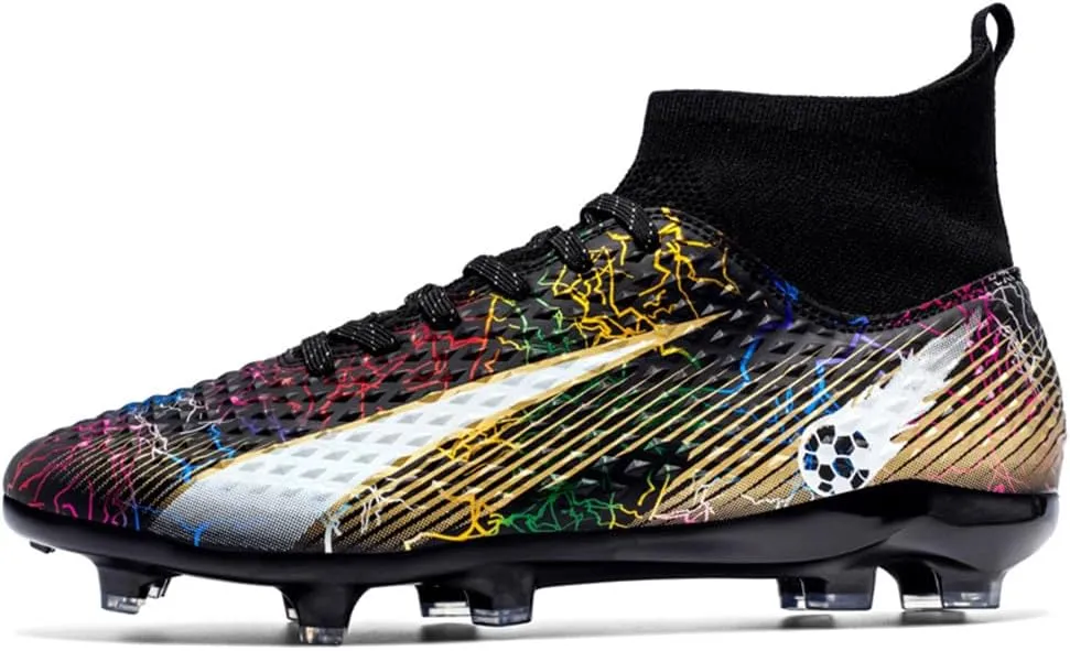 Kids Soccer Cleats High Top Youths Spikes FG Shoes Baseball Ankle-Cuff Athletic Professional Firm Ground Non-Slipping Boys Football Boots