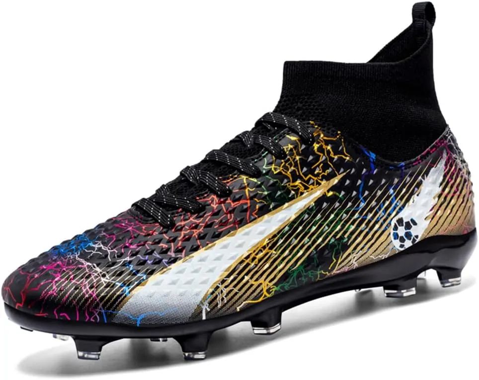 Kids Soccer Cleats High Top Youths Spikes FG Shoes Baseball Ankle-Cuff Athletic Professional Firm Ground Non-Slipping Boys Football Boots