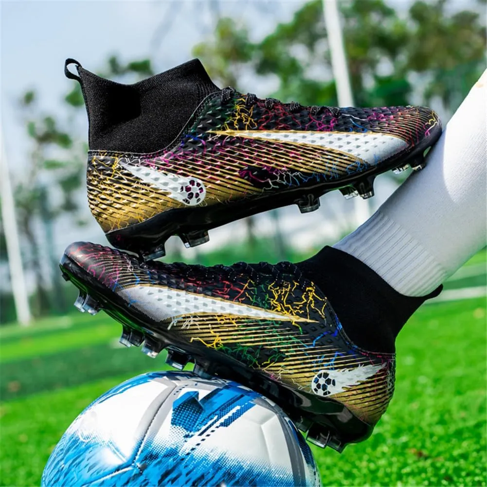 Kids Soccer Cleats High Top Youths Spikes FG Shoes Baseball Ankle-Cuff Athletic Professional Firm Ground Non-Slipping Boys Football Boots