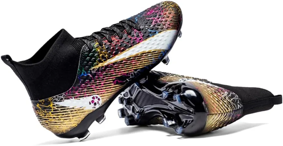 Kids Soccer Cleats High Top Youths Spikes FG Shoes Baseball Ankle-Cuff Athletic Professional Firm Ground Non-Slipping Boys Football Boots
