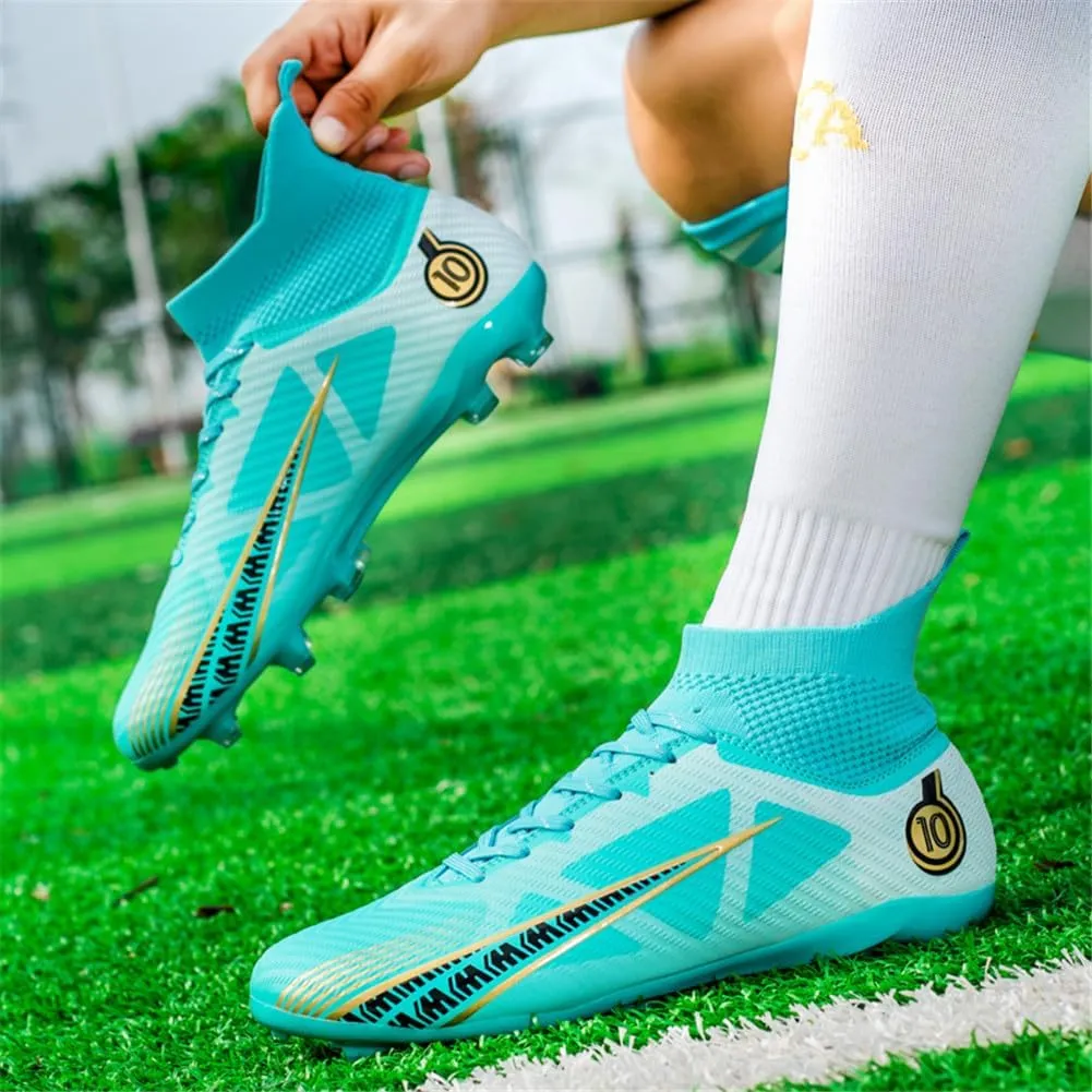 Kids Soccer Cleats High Top Youths Spikes FG Shoes Baseball Ankle-Cuff Athletic Professional Firm Ground Non-Slipping Boys Football Boots