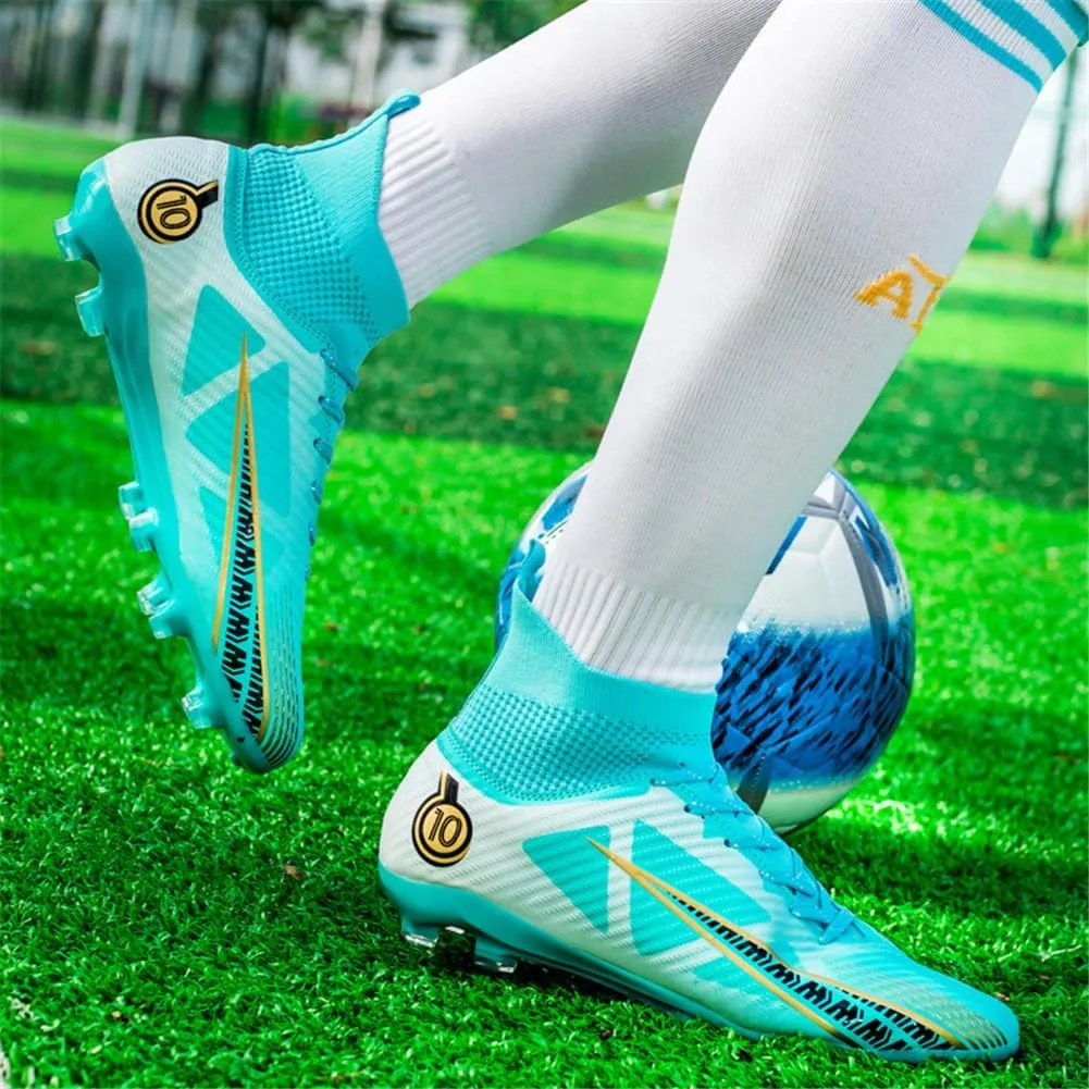 Kids Soccer Cleats High Top Youths Spikes FG Shoes Baseball Ankle-Cuff Athletic Professional Firm Ground Non-Slipping Boys Football Boots