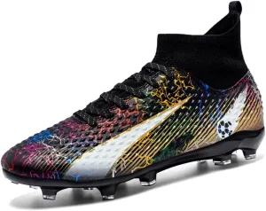 Kids Soccer Cleats High Top Youths Spikes FG Shoes Baseball Ankle-Cuff Athletic Professional Firm Ground Non-Slipping Boys Football Boots