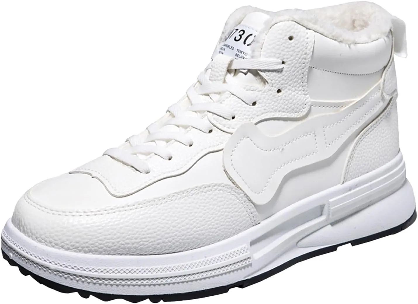 Men Warm Plush and Versatile Solid Color Leather Casual Shoes Breathable Soft Sole Cotton Shoes Leather Work Boots Women