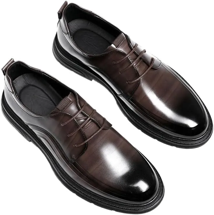 Men's Dress Shoes Comfortable Breathable Leather Upper Men's Lace-ups Rubber Soft Sole Shoes Stable Grippy and Elegant Shoes for Men
