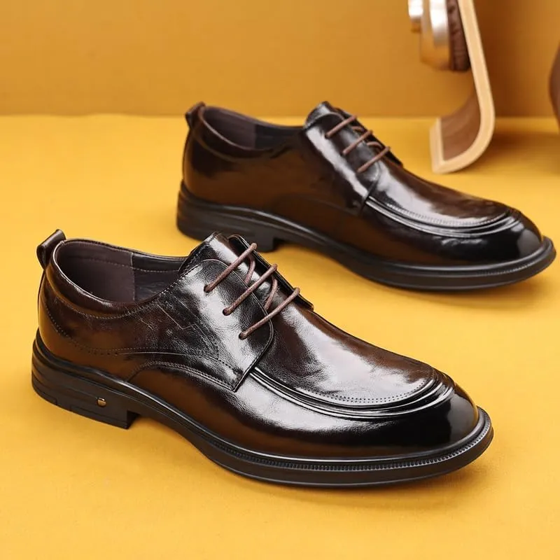 Men's Formal Shoes Comfortable Breathable Leather Upper Men's Dress Lace-ups Rubber Soft Sole Wear Low Top Shoes Stable Grippy Elegant Shoes