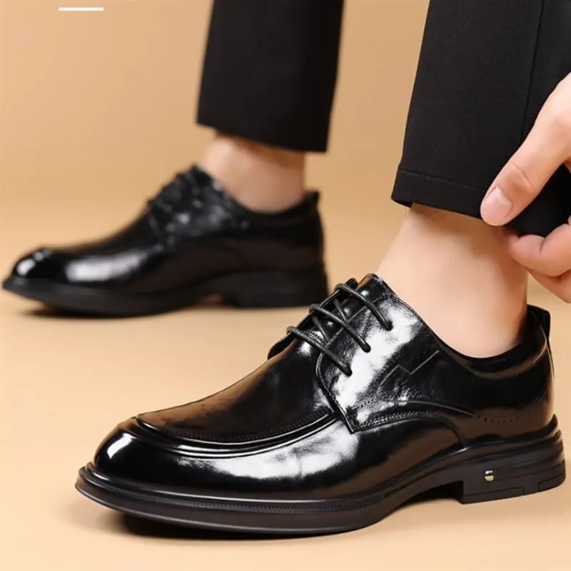 Men's Formal Shoes Comfortable Breathable Leather Upper Men's Dress Lace-ups Rubber Soft Sole Wear Low Top Shoes Stable Grippy Elegant Shoes