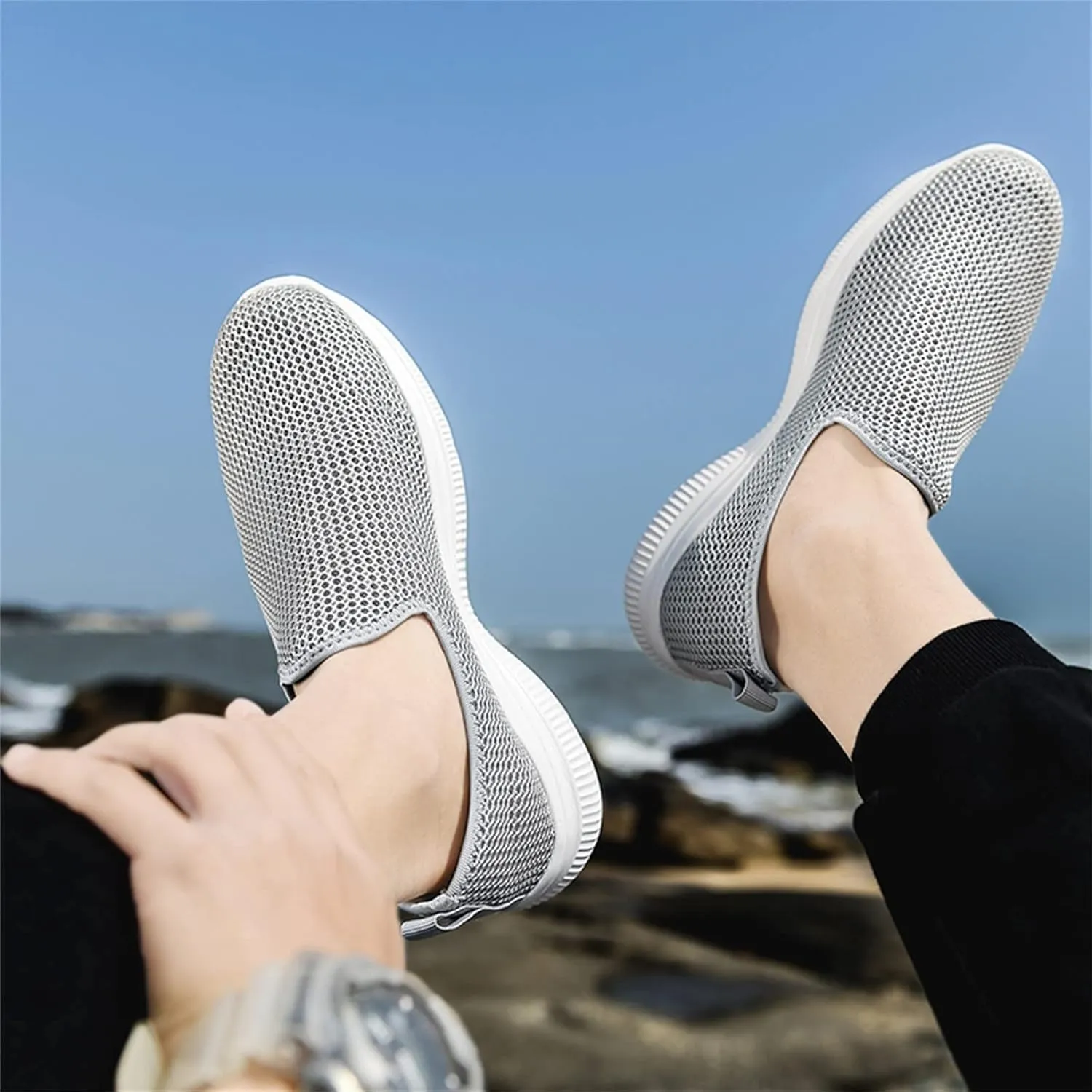 Mens Running Shoes Mesh Casual Black Shoes Black Platform Sneaker Ladies Walking Tennis Slip on Lightweight Red Tennis Shoe Loafers Casual Slip On