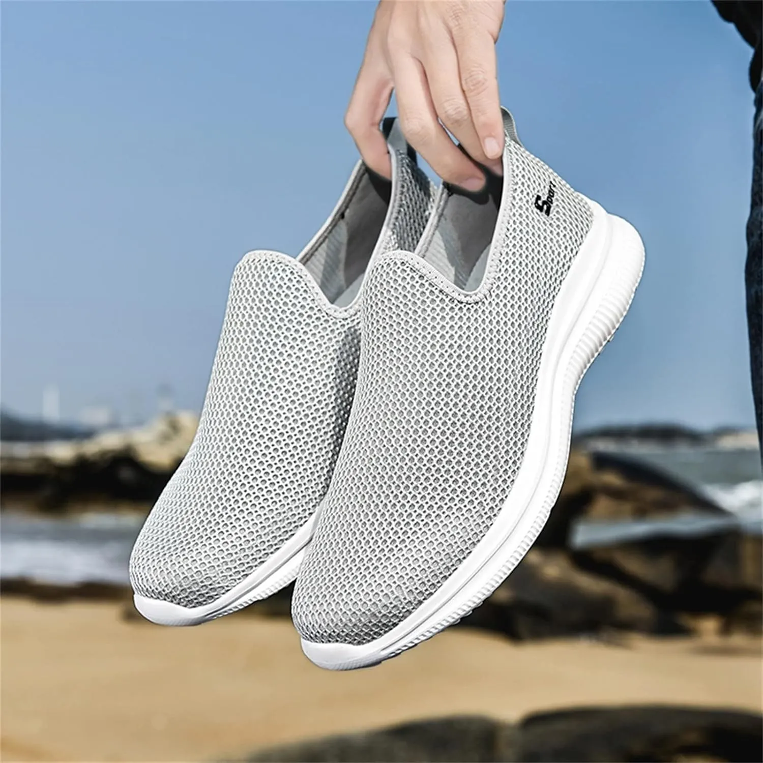 Mens Running Shoes Mesh Casual Black Shoes Black Platform Sneaker Ladies Walking Tennis Slip on Lightweight Red Tennis Shoe Loafers Casual Slip On