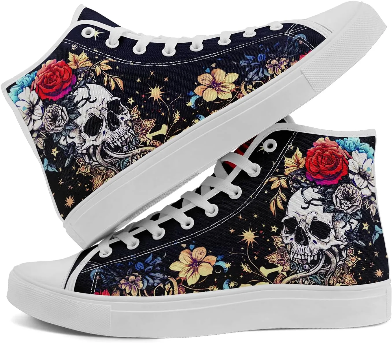 Men's Skull Canvas High Top Shoes Classic Fashion High Top Sneakers Unisex Casual Lace Up Tennis Shoes