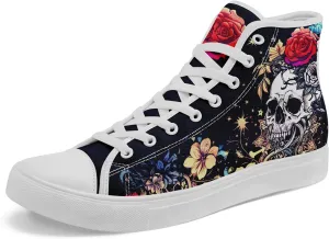 Men's Skull Canvas High Top Shoes Classic Fashion High Top Sneakers Unisex Casual Lace Up Tennis Shoes