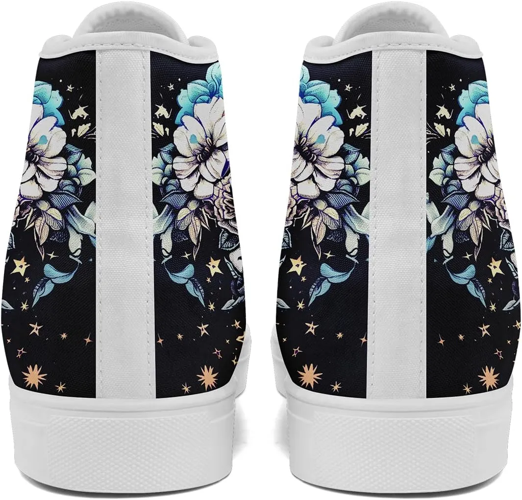 Men's Skull Canvas High Top Shoes Classic Fashion High Top Sneakers Unisex Casual Lace Up Tennis Shoes