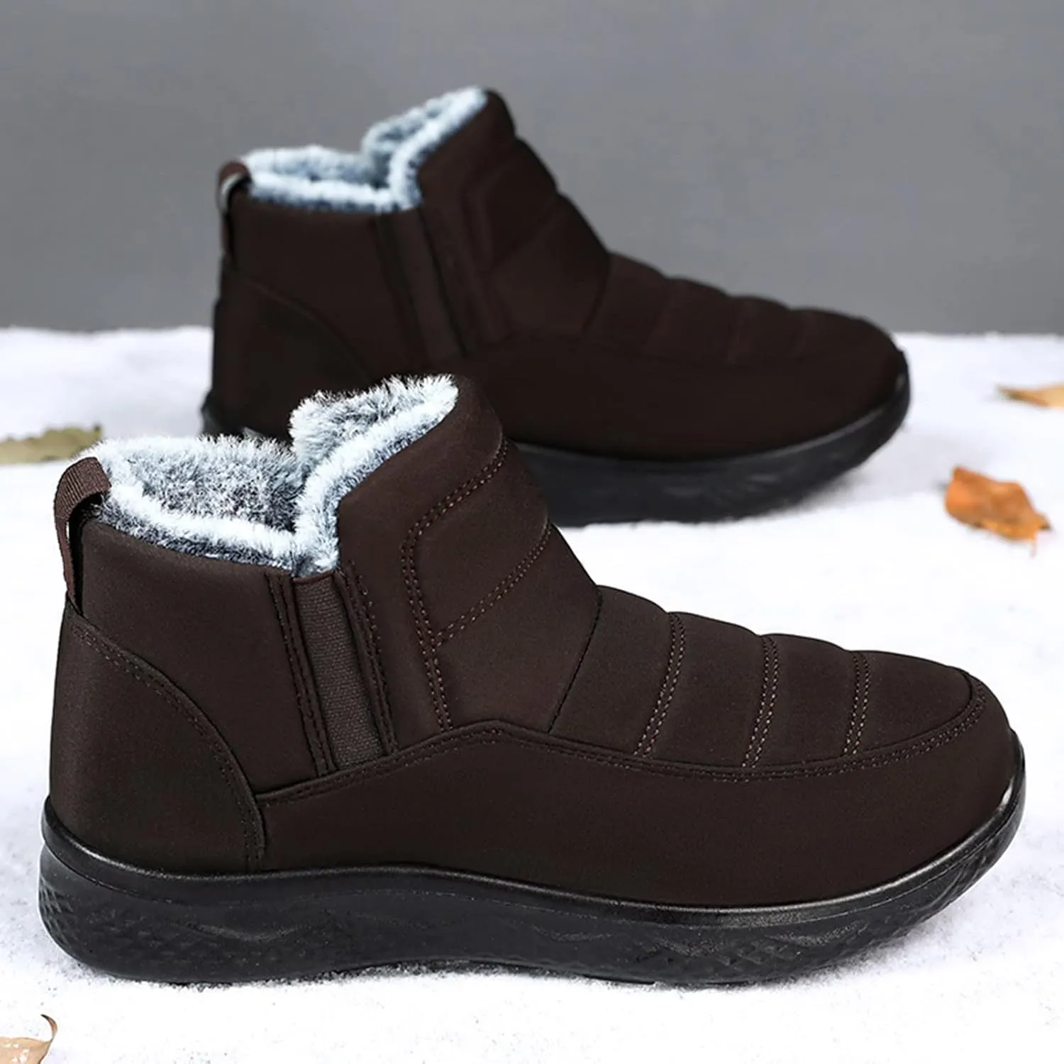 Men's Snow Boots Warm Faux Furry Lined Footwear Waterproof Outdoor Lightweight Winter Boots Slip on Ankle Booties Non-slip Climbing Shoes Hiking Boots