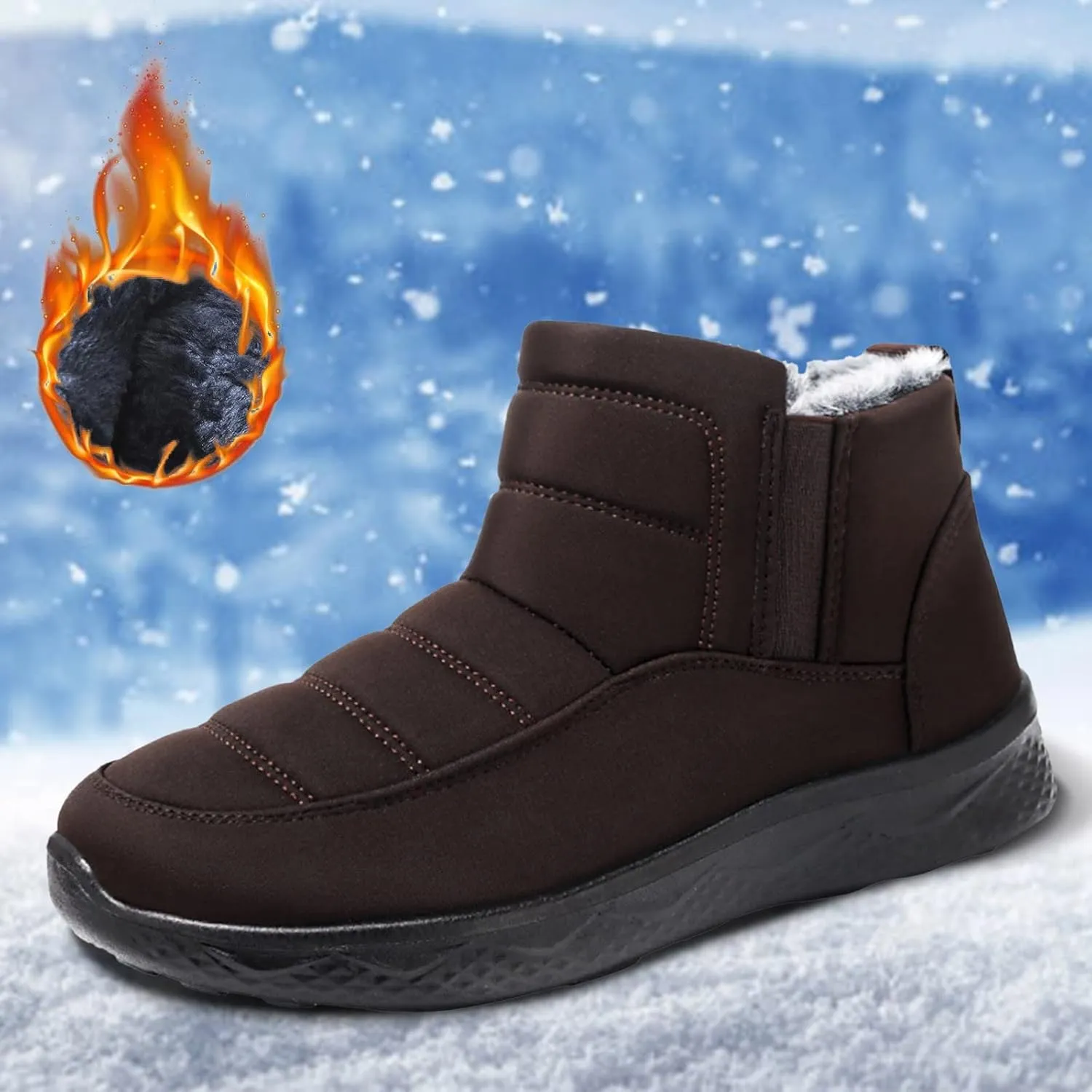 Men's Snow Boots Warm Faux Furry Lined Footwear Waterproof Outdoor Lightweight Winter Boots Slip on Ankle Booties Non-slip Climbing Shoes Hiking Boots