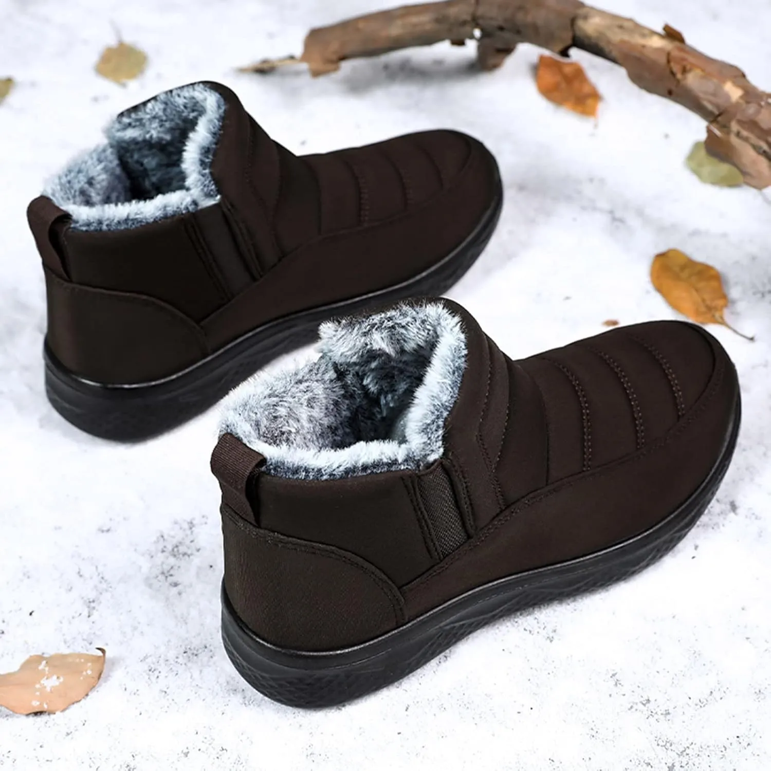 Men's Snow Boots Warm Faux Furry Lined Footwear Waterproof Outdoor Lightweight Winter Boots Slip on Ankle Booties Non-slip Climbing Shoes Hiking Boots