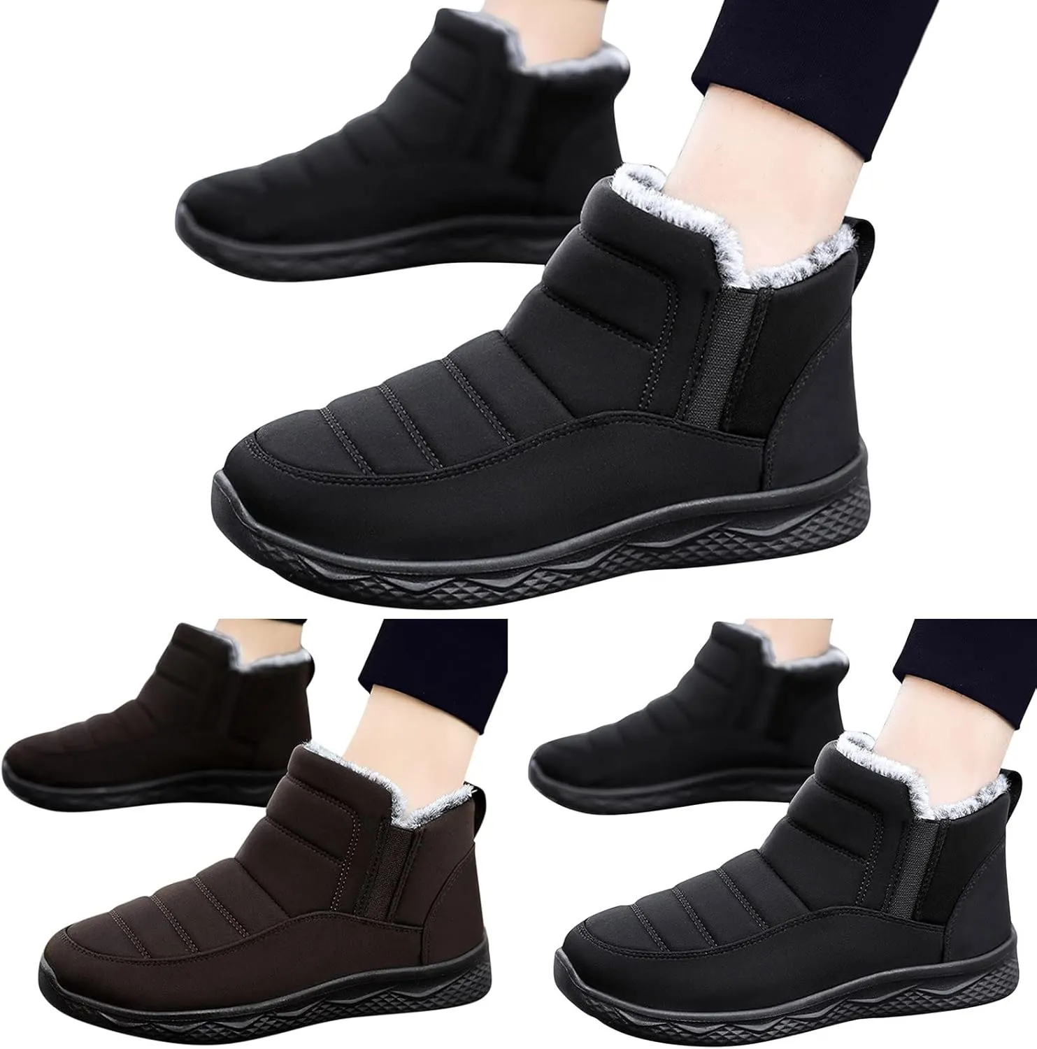 Men's Snow Boots Warm Faux Furry Lined Footwear Waterproof Outdoor Lightweight Winter Boots Slip on Ankle Booties Non-slip Climbing Shoes Hiking Boots