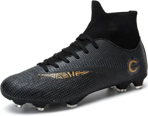 Men's Soccer Cleats Football Shoes with Non-Slip Spikes High-Tops Lace-Up Ankle Support Outdoor Firm Ground Turf Baseball Lacrosse Combat Boots