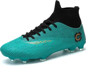 Men's Soccer Cleats Football Shoes with Non-Slip Spikes High-Tops Lace-Up Ankle Support Outdoor Firm Ground Turf Baseball Lacrosse Combat Boots