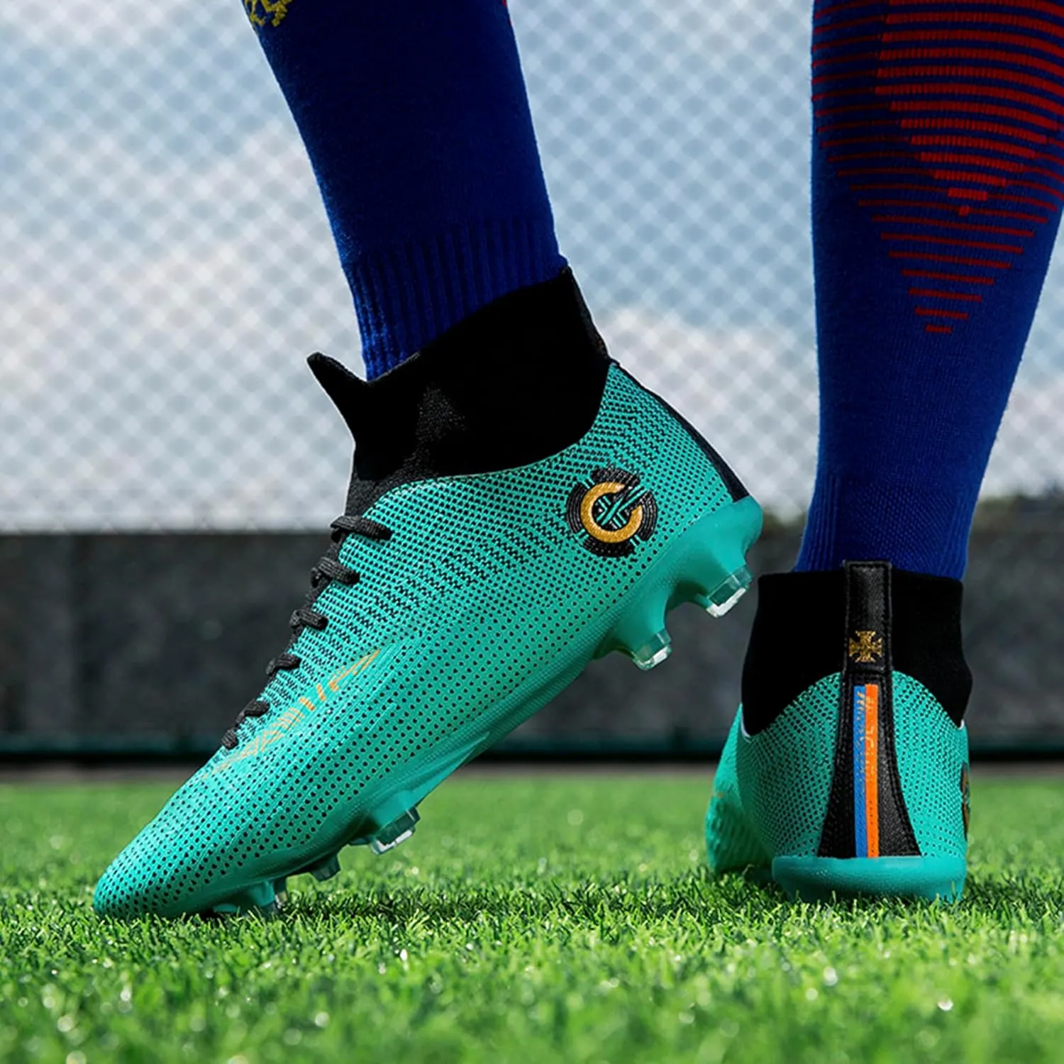 Men's Soccer Cleats Football Shoes with Non-Slip Spikes High-Tops Lace-Up Ankle Support Outdoor Firm Ground Turf Baseball Lacrosse Combat Boots