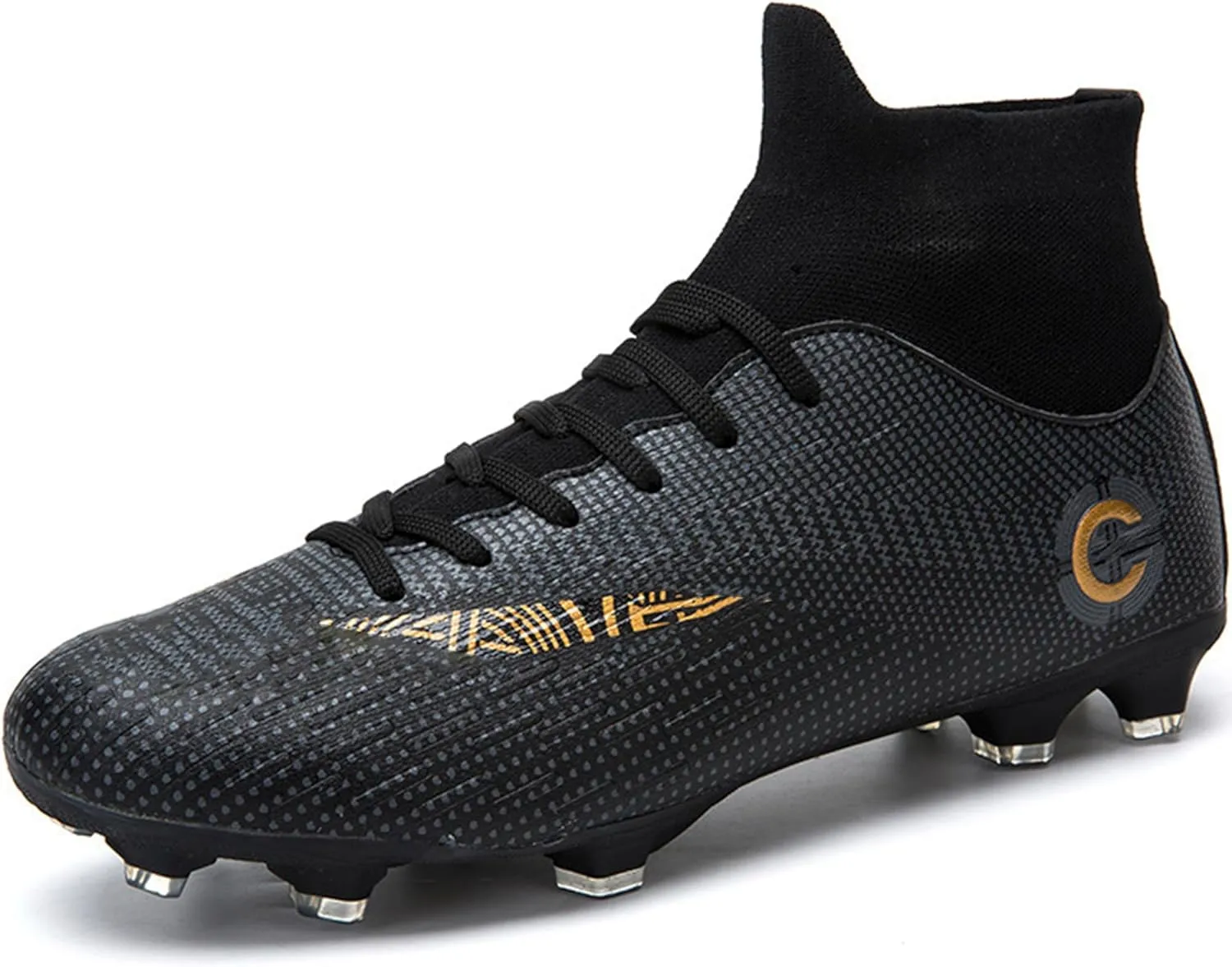 Men's Soccer Cleats Football Shoes with Non-Slip Spikes High-Tops Lace-Up Ankle Support Outdoor Firm Ground Turf Baseball Lacrosse Combat Boots