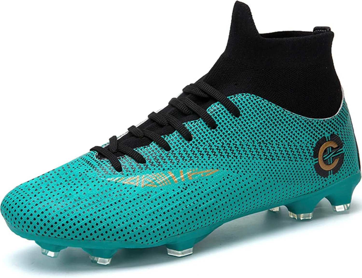 Men's Soccer Cleats Football Shoes with Non-Slip Spikes High-Tops Lace-Up Ankle Support Outdoor Firm Ground Turf Baseball Lacrosse Combat Boots