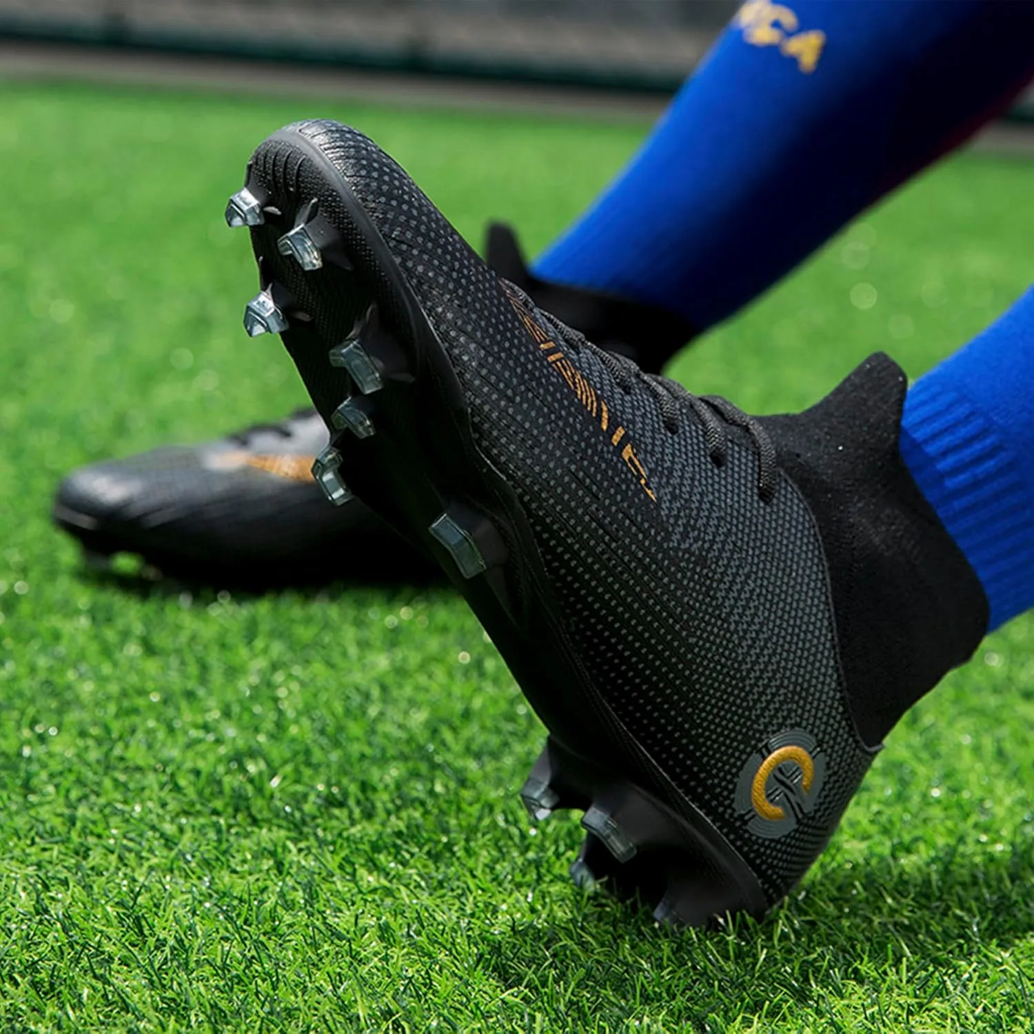 Men's Soccer Cleats Football Shoes with Non-Slip Spikes High-Tops Lace-Up Ankle Support Outdoor Firm Ground Turf Baseball Lacrosse Combat Boots