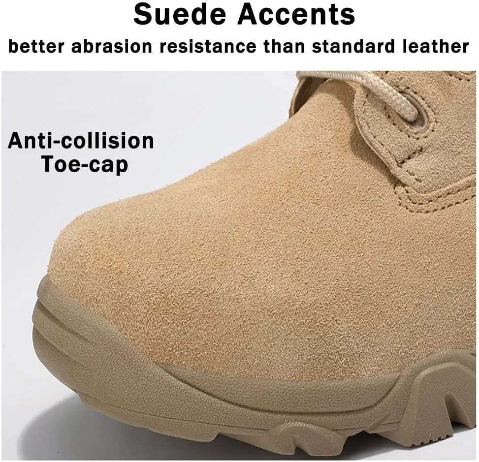 Men's Tactical Ankle Boots: Side Zipper Military Work Boots, Hook & Loop Closure