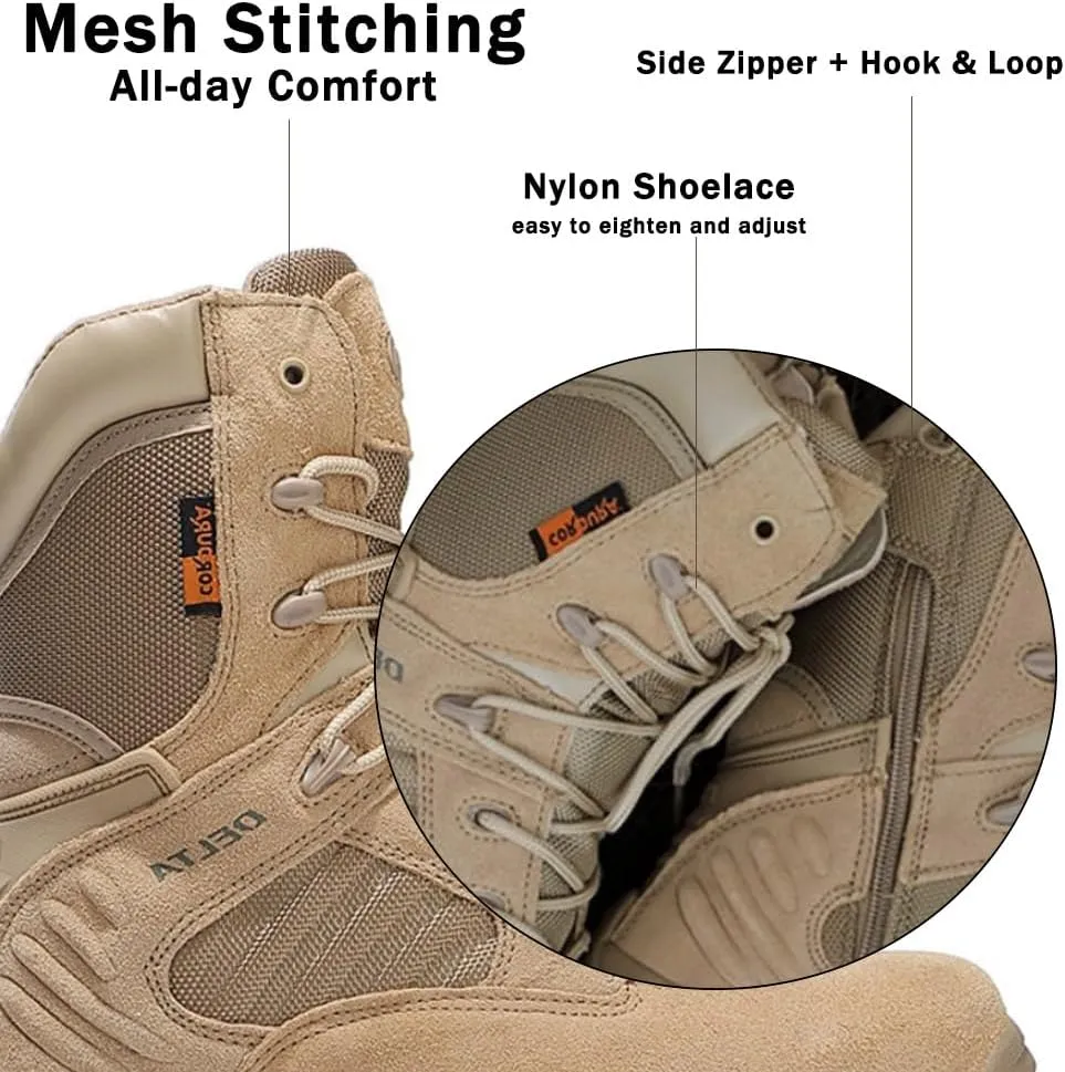 Men's Tactical Ankle Boots: Side Zipper Military Work Boots, Hook & Loop Closure