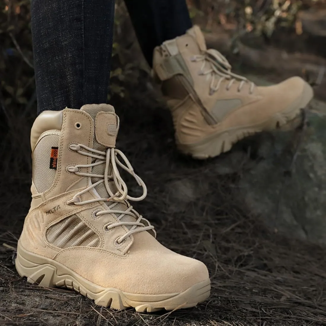 Men's Tactical Ankle Boots: Side Zipper Military Work Boots, Hook & Loop Closure