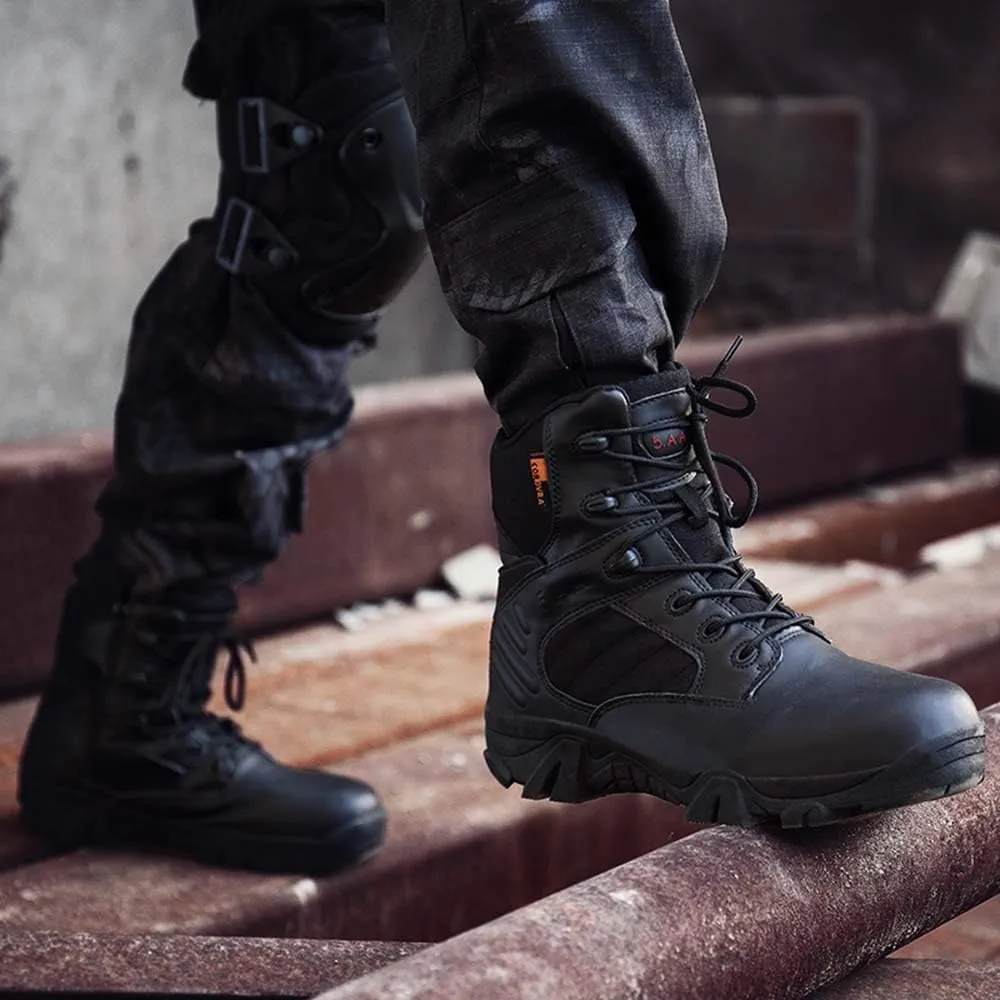 Men's Tactical Ankle Boots: Side Zipper Military Work Boots, Hook & Loop Closure