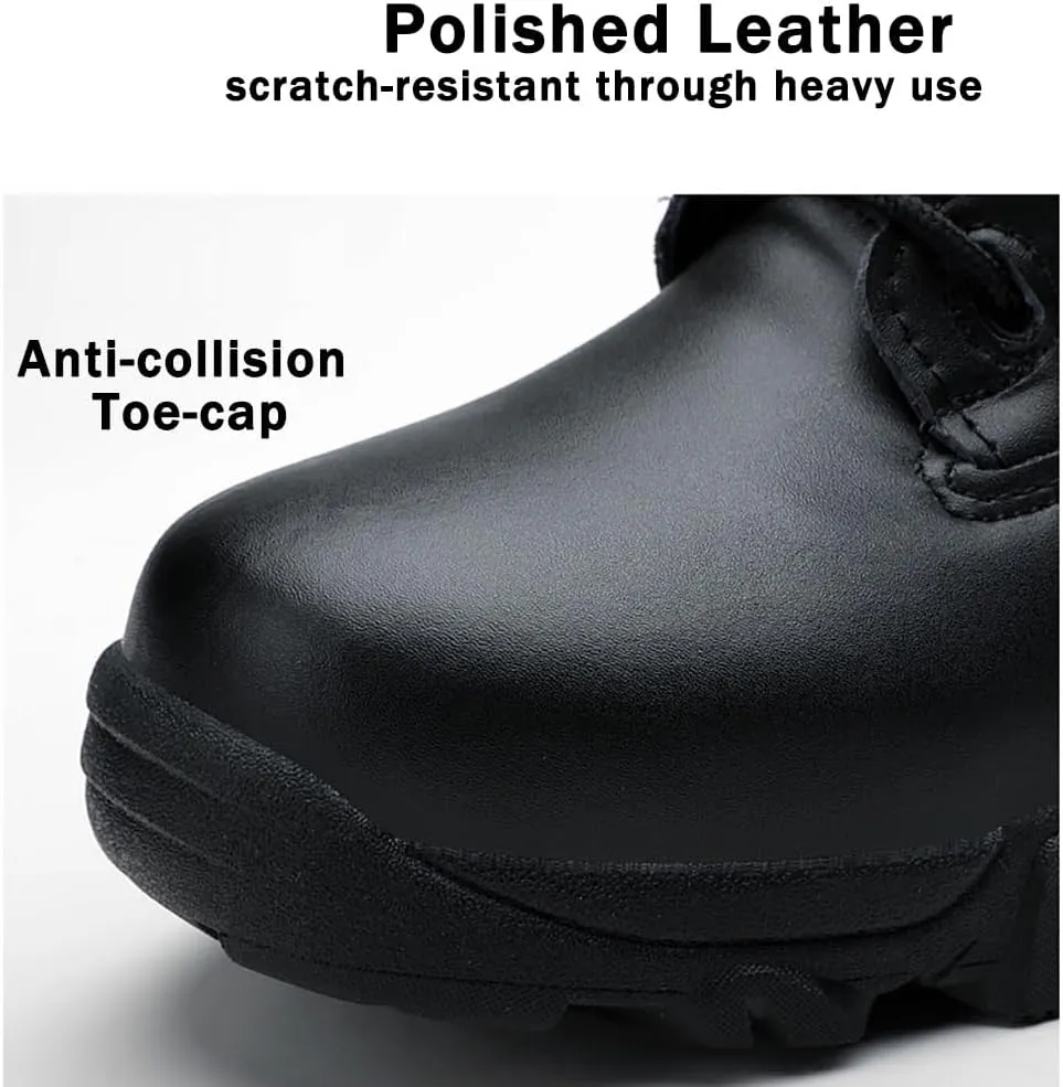 Men's Tactical Ankle Boots: Side Zipper Military Work Boots, Hook & Loop Closure