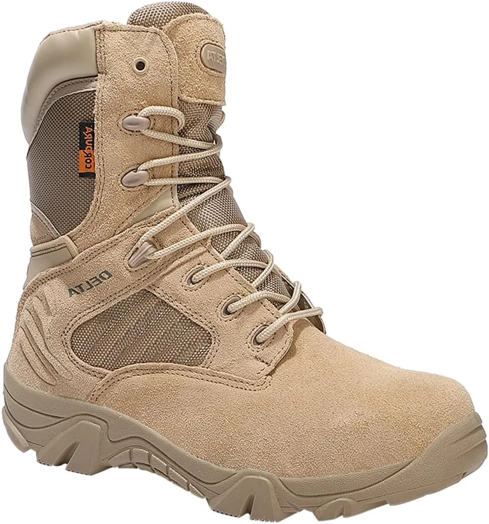 Men's Tactical Ankle Boots: Side Zipper Military Work Boots, Hook & Loop Closure