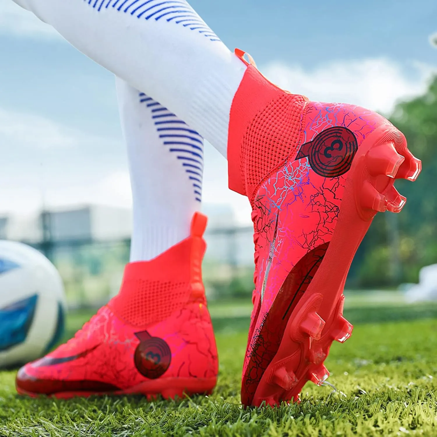 Mens Womens Soccer Cleats High-Tops Lace-Up Football Boots Shoes Classic Outdoor Professional Athletic Training Sneaker