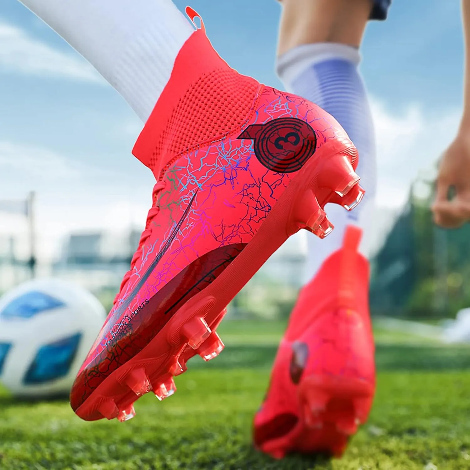 Mens Womens Soccer Cleats High-Tops Lace-Up Football Boots Shoes Classic Outdoor Professional Athletic Training Sneaker