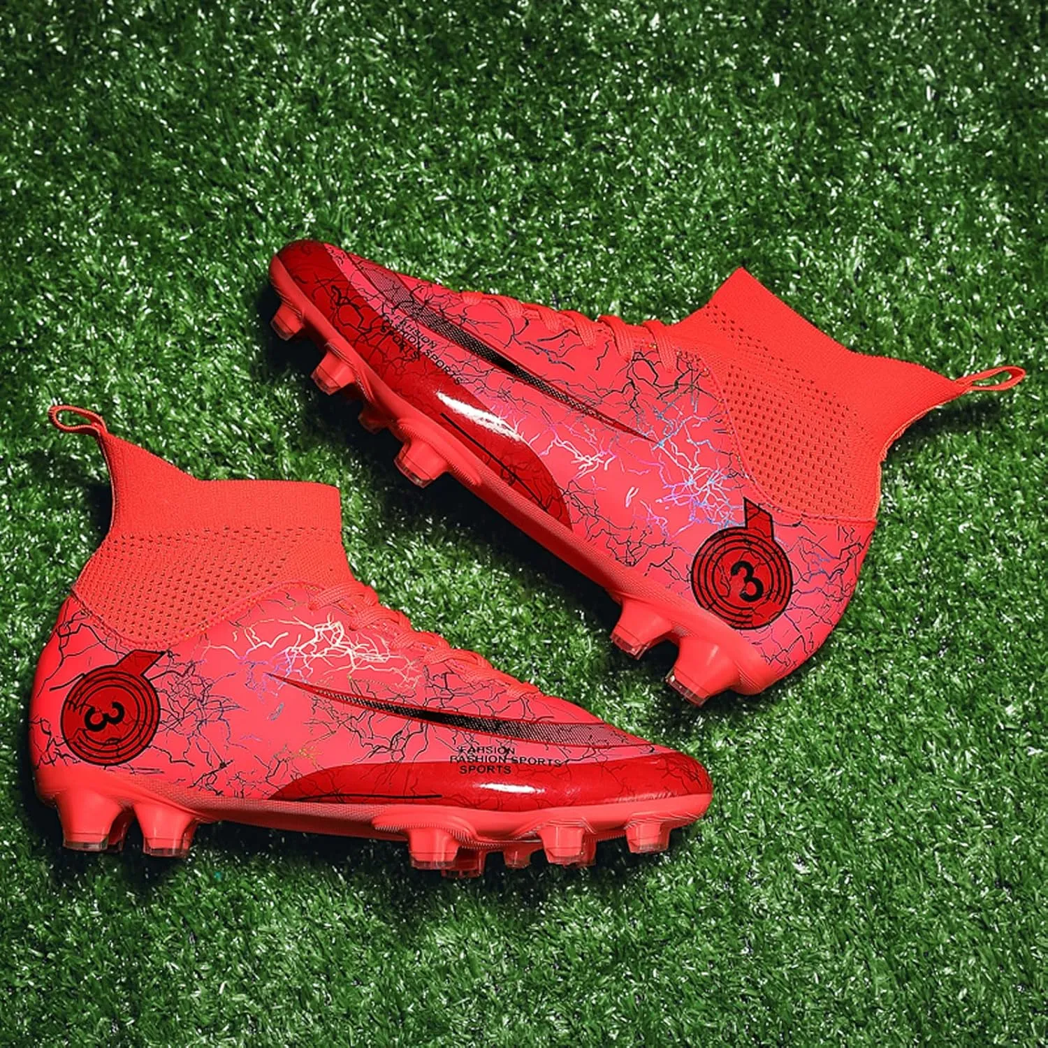 Mens Womens Soccer Cleats High-Tops Lace-Up Football Boots Shoes Classic Outdoor Professional Athletic Training Sneaker
