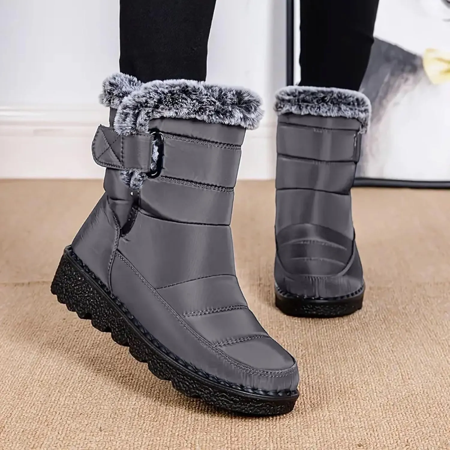 Rain Cloth Water Proof Insulated Boots for Men Plus Velvet Warm Mid Calf Boots Thick Bottom Non Snow Work Shoes for Men