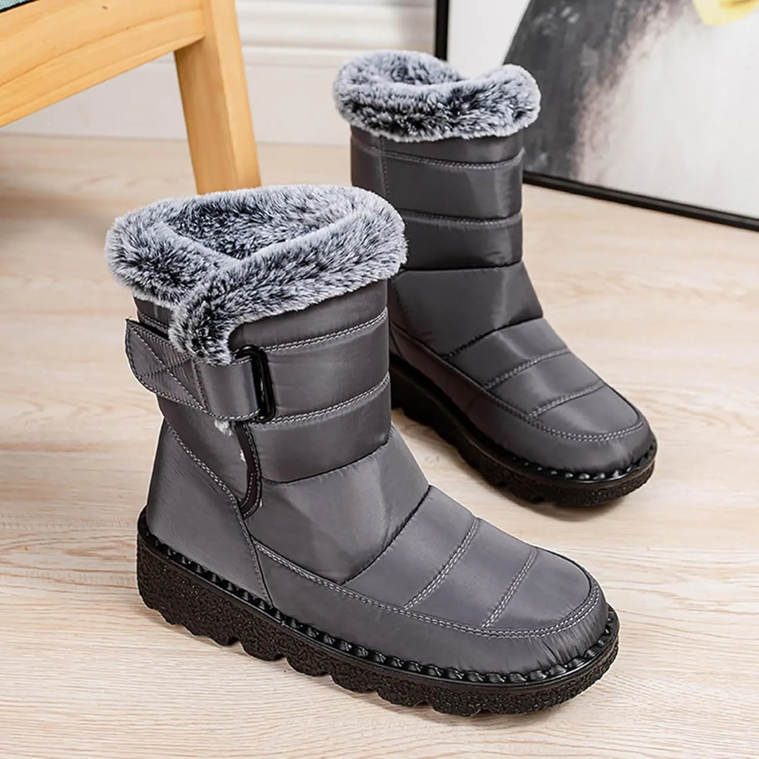 Rain Cloth Water Proof Insulated Boots for Men Plus Velvet Warm Mid Calf Boots Thick Bottom Non Snow Work Shoes for Men