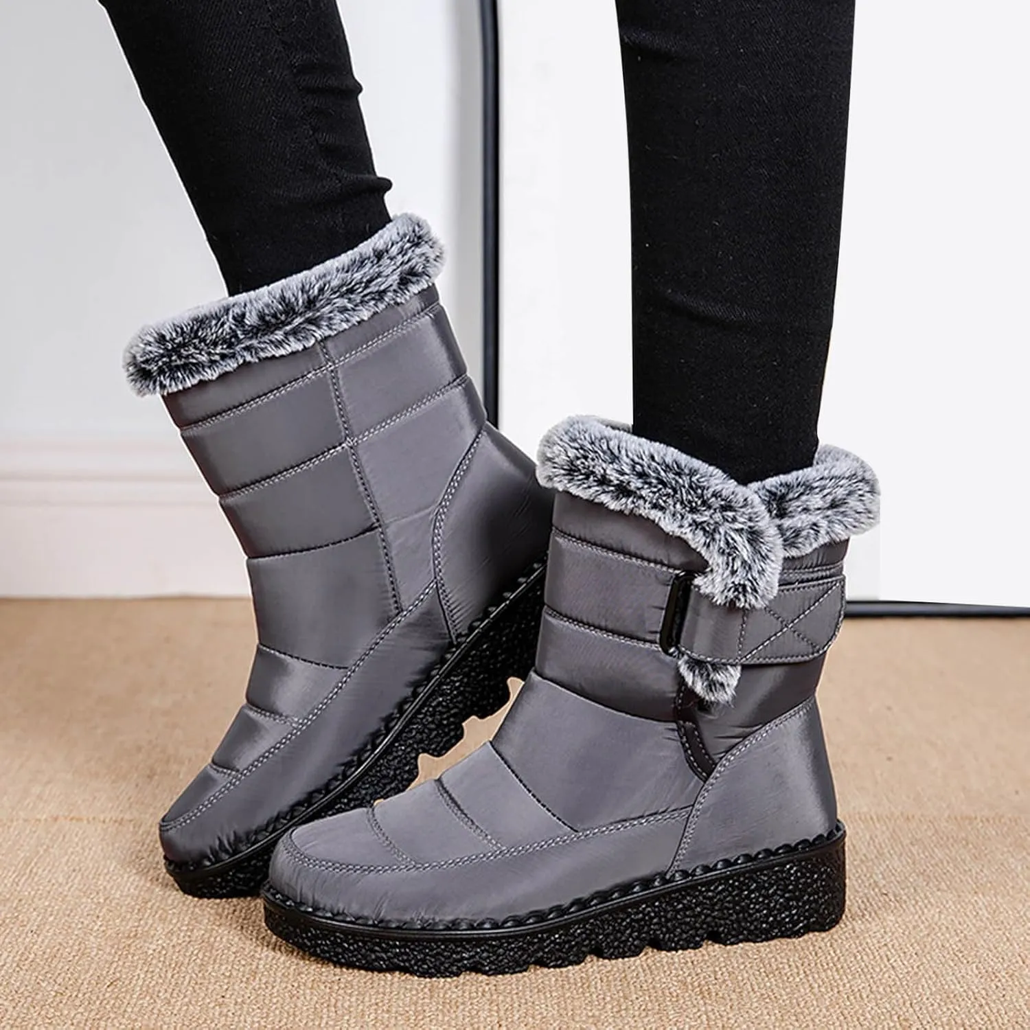 Rain Cloth Water Proof Insulated Boots for Men Plus Velvet Warm Mid Calf Boots Thick Bottom Non Snow Work Shoes for Men