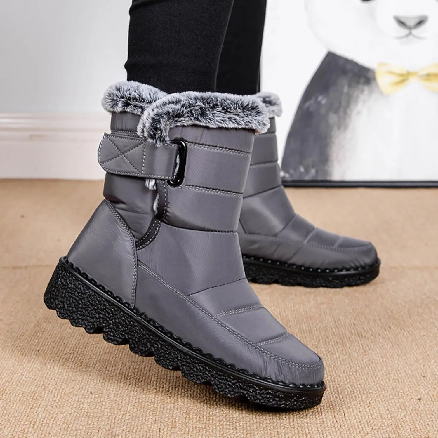 Rain Cloth Water Proof Insulated Boots for Men Plus Velvet Warm Mid Calf Boots Thick Bottom Non Snow Work Shoes for Men
