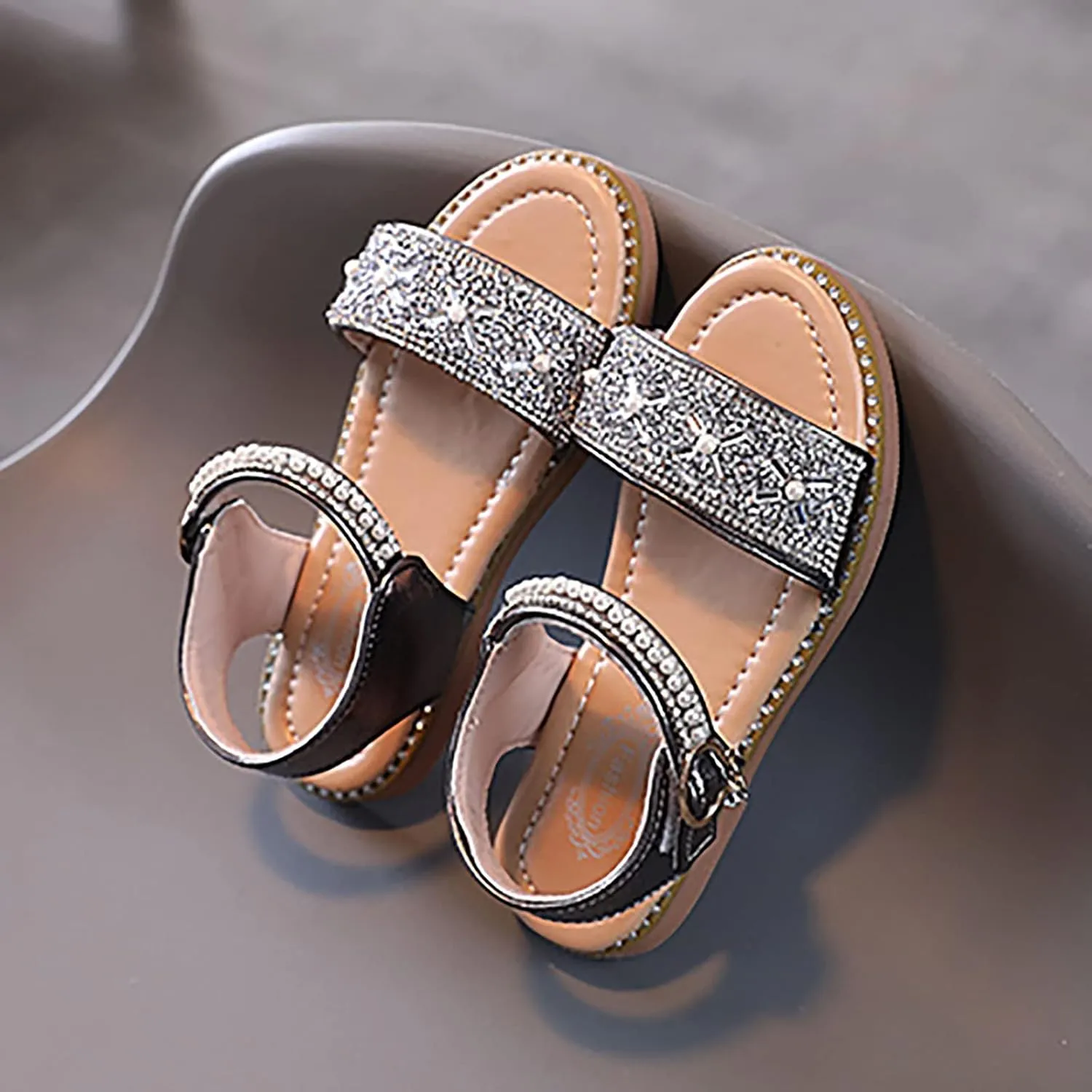 Rose Shoes Size 4 Girls Sandals Open Toe Rhinestone Princess Dress Flat Shoes Girls Flip Flops Size 10 Toddler